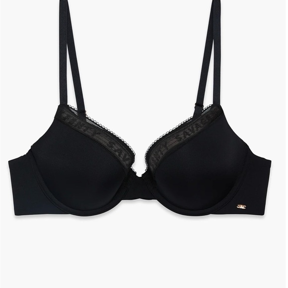 Savage X Fenty Microfiber Logo Trim Padded T-Shirt Bra, Caviar - Picture 1 of 3
